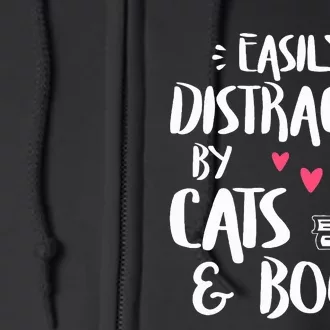 Easily Distracted by Cats and Books Cat & Book Lover Full Zip Hoodie