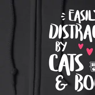 Easily Distracted By Cats And Books Cat & Book Lover Full Zip Hoodie