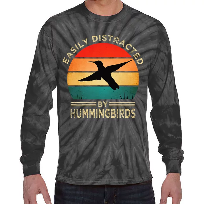 Easily Distracted By Hummingbirds Tie-Dye Long Sleeve Shirt