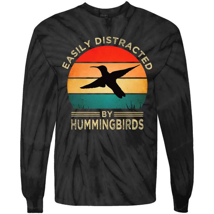 Easily Distracted By Hummingbirds Tie-Dye Long Sleeve Shirt