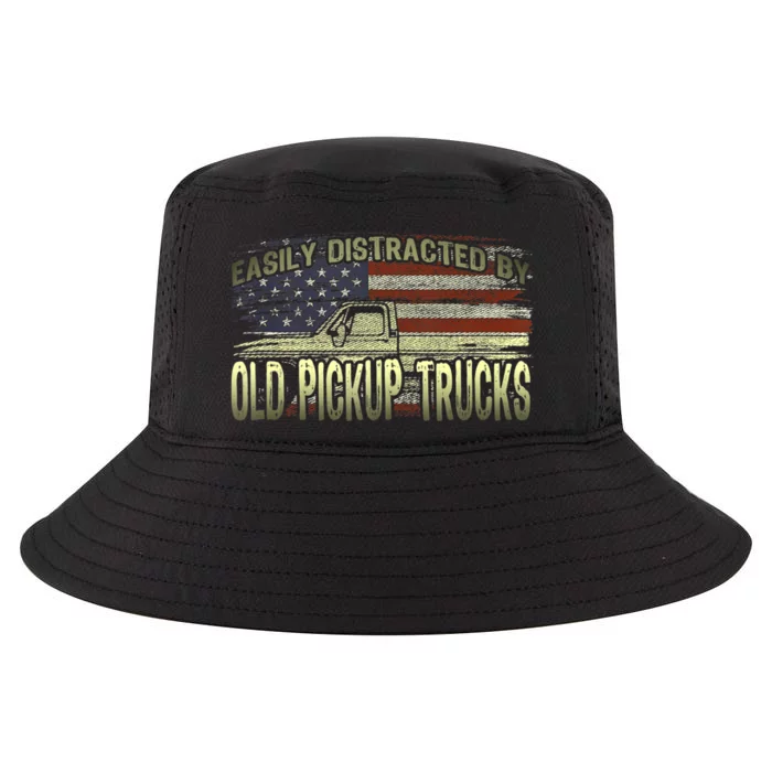 Easily Distracted By Old Pickup Trucks American Flag Truck Cool Comfort Performance Bucket Hat