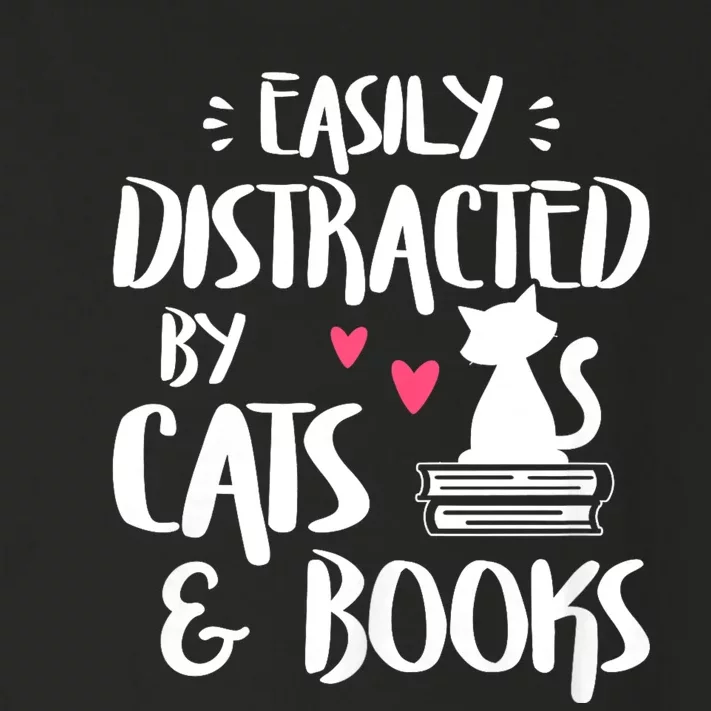 Easily Distracted By Cats And Books Funny Cat & Book Lover Toddler Long Sleeve Shirt