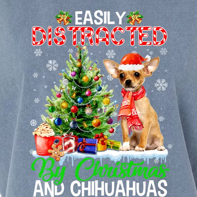 Easily Distracted By Christmas And Chihuahua Santa Xmas Pajama Gift Garment-Dyed Women's Muscle Tee