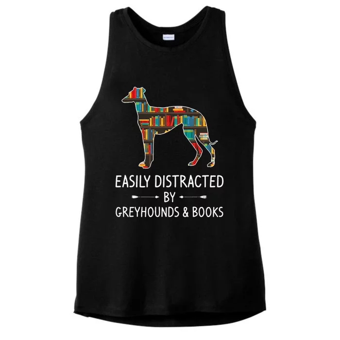 Easily Distracted By Greyhounds & Books Lover Gift Dog Pet Ladies Tri-Blend Wicking Tank