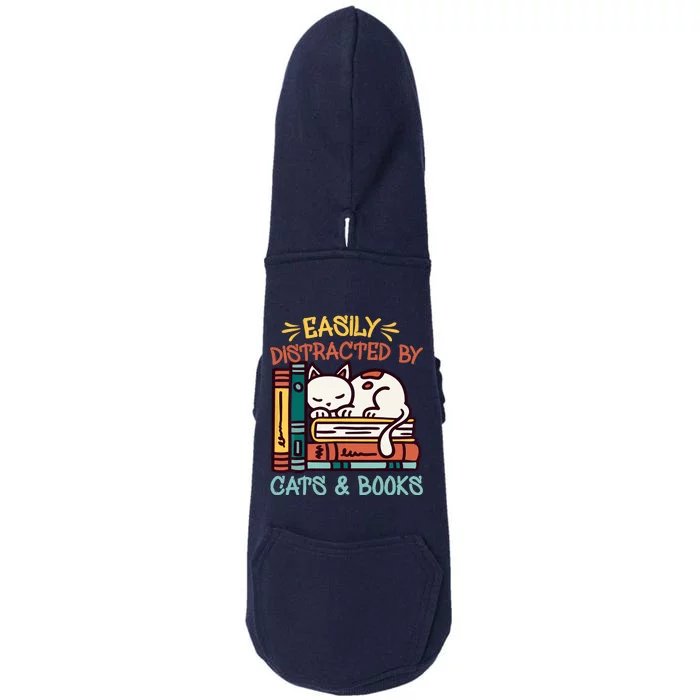 Easily Distracted By Cats And Books Cat & Book Lover Doggie 3-End Fleece Hoodie