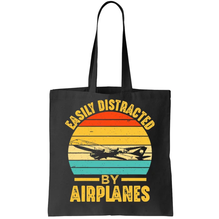 Easily Distracted By Airplanes Pilot Gifts Funny Aviation Tote Bag