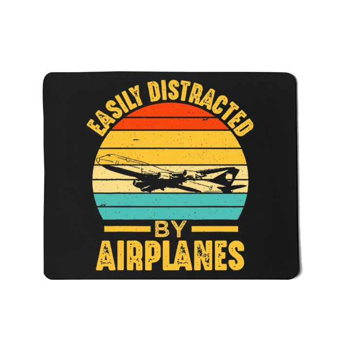 Easily Distracted By Airplanes Pilot Gifts Funny Aviation Mousepad