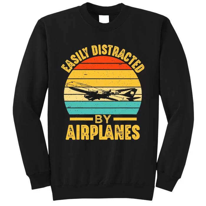 Easily Distracted By Airplanes Pilot Gifts Funny Aviation Tall Sweatshirt