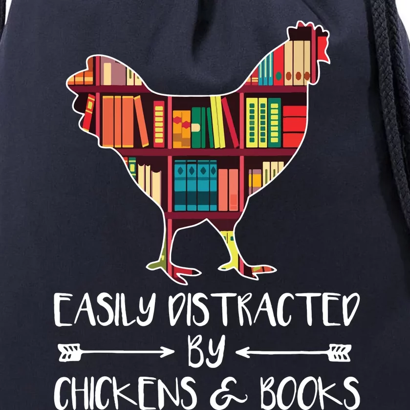 Easily Distracted By Chickens And Books Chicken Book Lover Drawstring Bag