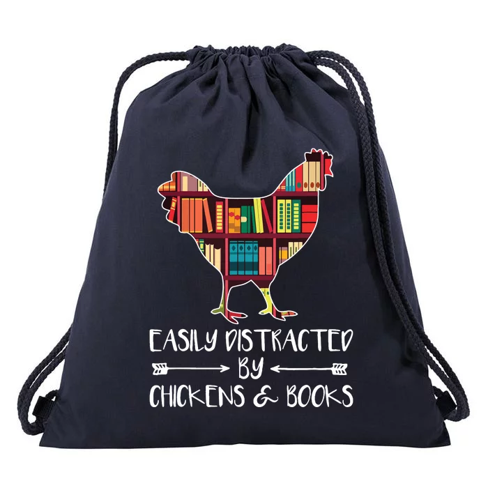 Easily Distracted By Chickens And Books Chicken Book Lover Drawstring Bag