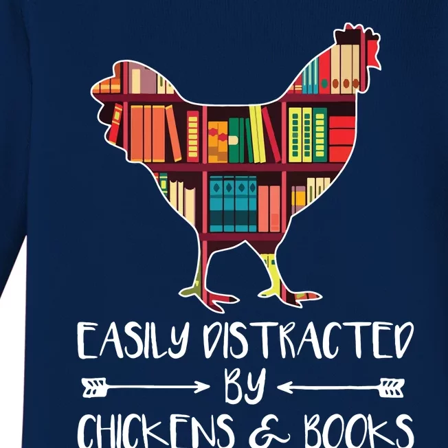 Easily Distracted By Chickens And Books Chicken Book Lover Baby Long Sleeve Bodysuit