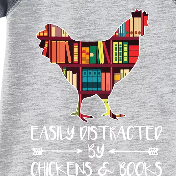 Easily Distracted By Chickens And Books Chicken Book Lover Infant Baby Jersey Bodysuit