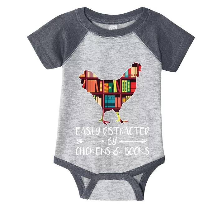 Easily Distracted By Chickens And Books Chicken Book Lover Infant Baby Jersey Bodysuit