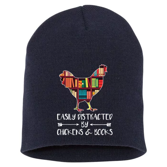 Easily Distracted By Chickens And Books Chicken Book Lover Short Acrylic Beanie