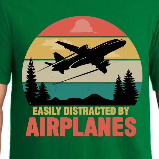 Easily Distracted By Airplanes Lover Retro Funny Pilot Pajama Set