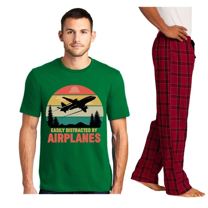 Easily Distracted By Airplanes Lover Retro Funny Pilot Pajama Set