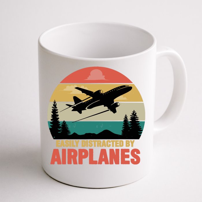 Easily Distracted By Airplanes Lover Retro Funny Pilot Front & Back Coffee Mug