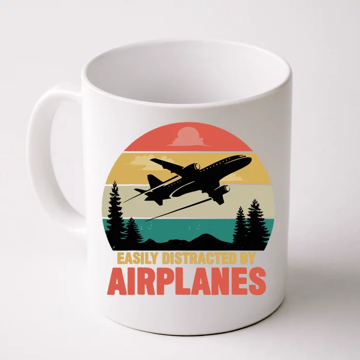 Easily Distracted By Airplanes Lover Retro Funny Pilot Front & Back Coffee Mug