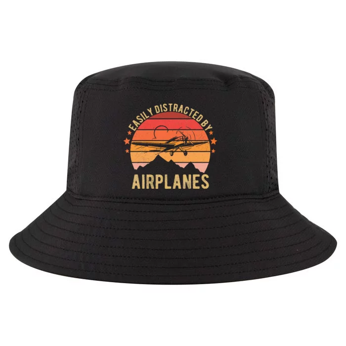 Easily Distracted By Airplanes Lover Pilot Funny Aviation Cool Comfort Performance Bucket Hat