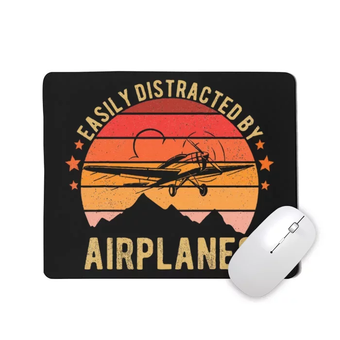 Easily Distracted By Airplanes Lover Pilot Funny Aviation Mousepad