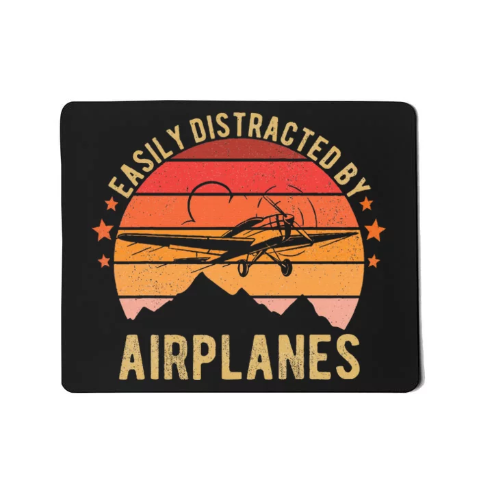 Easily Distracted By Airplanes Lover Pilot Funny Aviation Mousepad