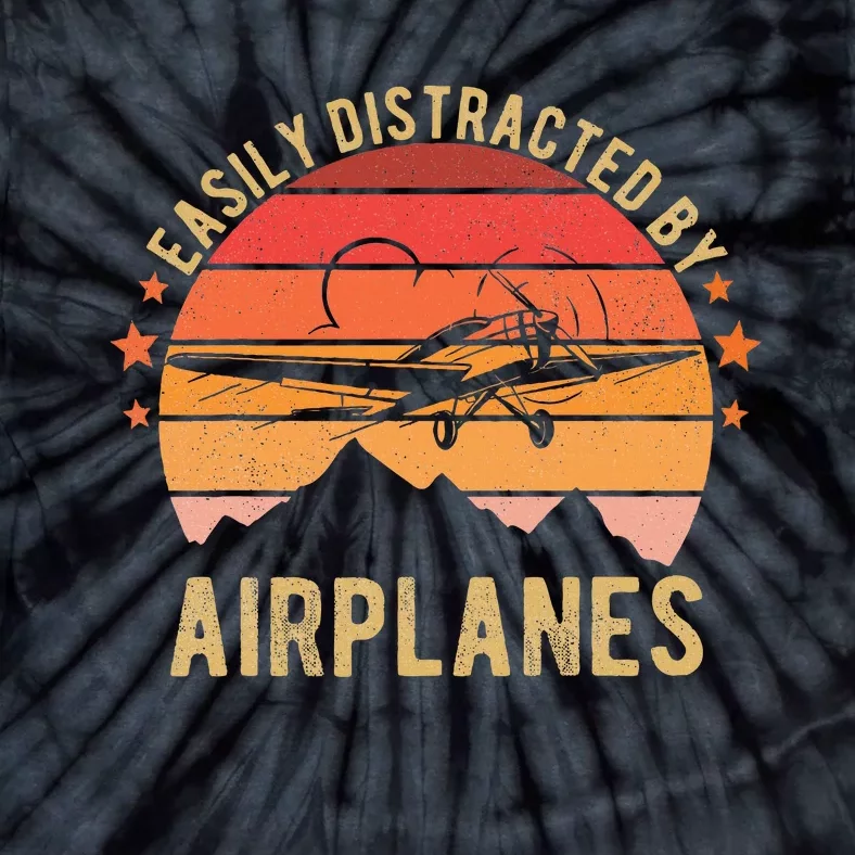 Easily Distracted By Airplanes Lover Pilot Funny Aviation Tie-Dye T-Shirt