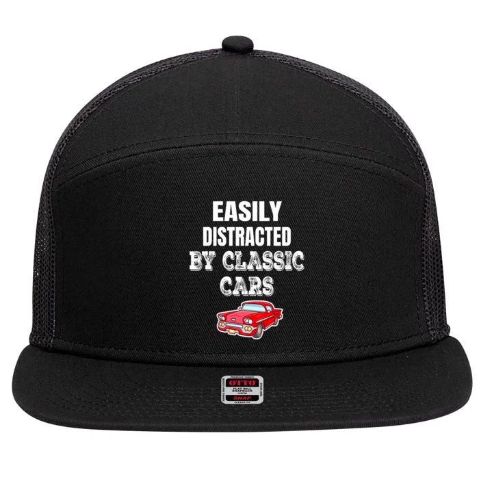 Easily Distracted By Classic Cars 7 Panel Mesh Trucker Snapback Hat