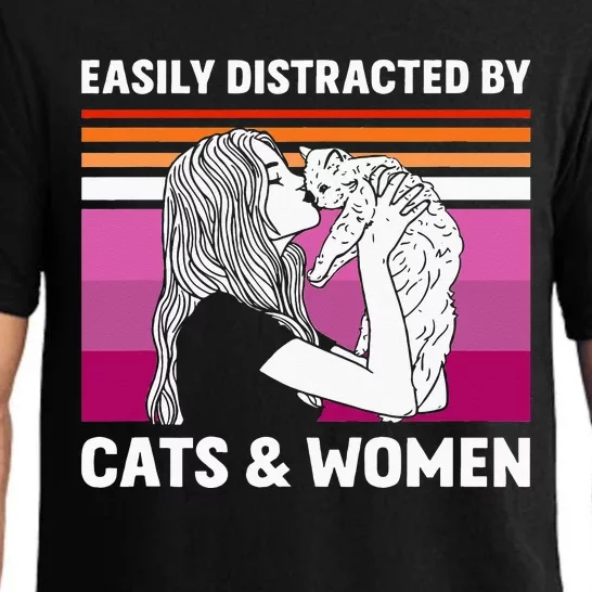 Easily Distracted By Cats And Wo Funny For Lesbian Pride Pajama Set