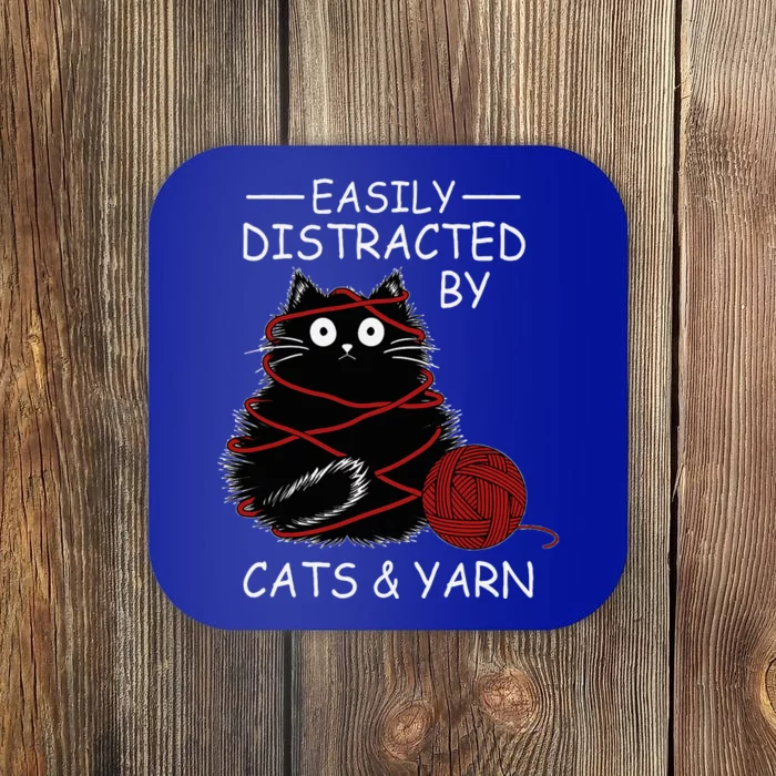 Easily Distracted By Cats And Yarn Kitten Lover Crochet Coaster