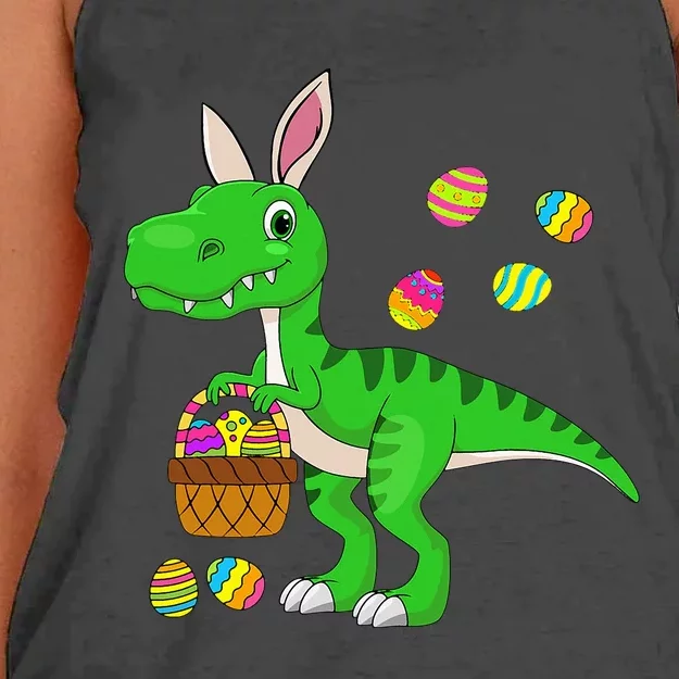 Easter Dinosaur Bunny Ears Easter Basket Stuffers Women's Knotted Racerback Tank