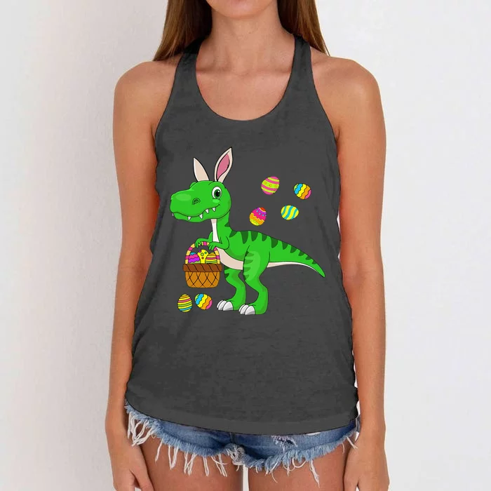 Easter Dinosaur Bunny Ears Easter Basket Stuffers Women's Knotted Racerback Tank