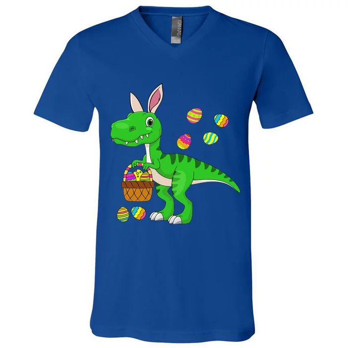 Easter Dinosaur Bunny Ears Easter Basket Stuffers V-Neck T-Shirt