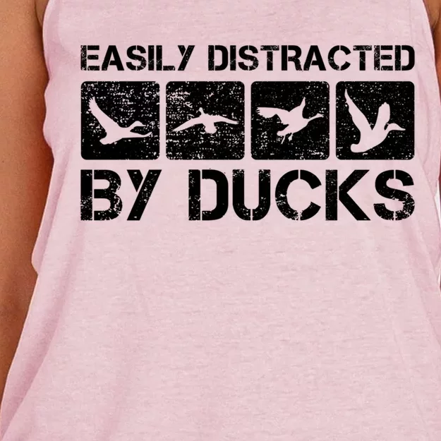 Easily Distracted By Ducks Duck Hunting Duck Hunter Meaningful Gift Women's Knotted Racerback Tank