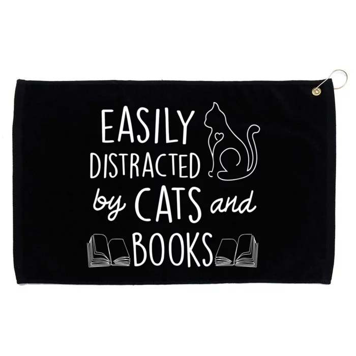 Easily Distracted By Cats And Books For Cat And Book Lover Grommeted Golf Towel