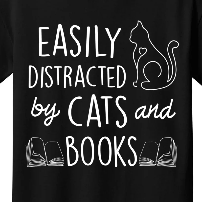 Easily Distracted By Cats And Books For Cat And Book Lover Kids T-Shirt