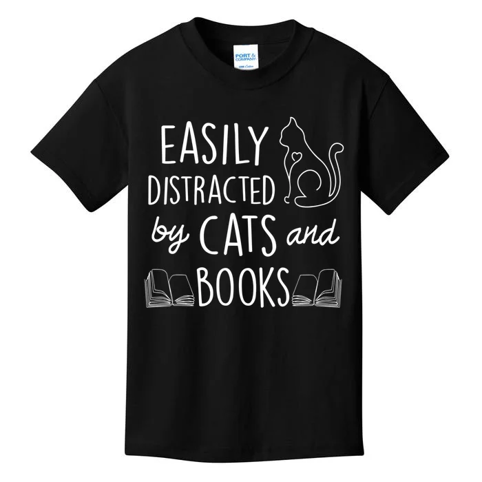 Easily Distracted By Cats And Books For Cat And Book Lover Kids T-Shirt