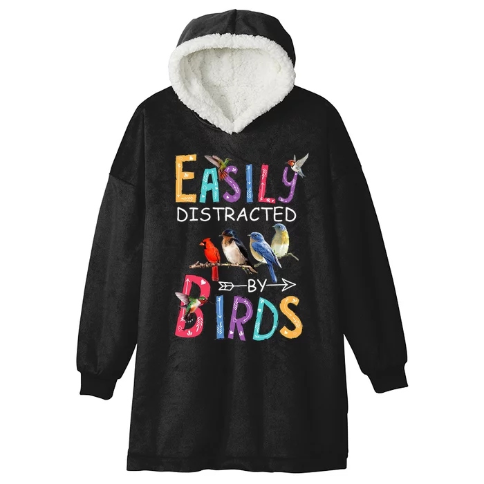 Easily Distracted By Birds Funny Bird Hooded Wearable Blanket