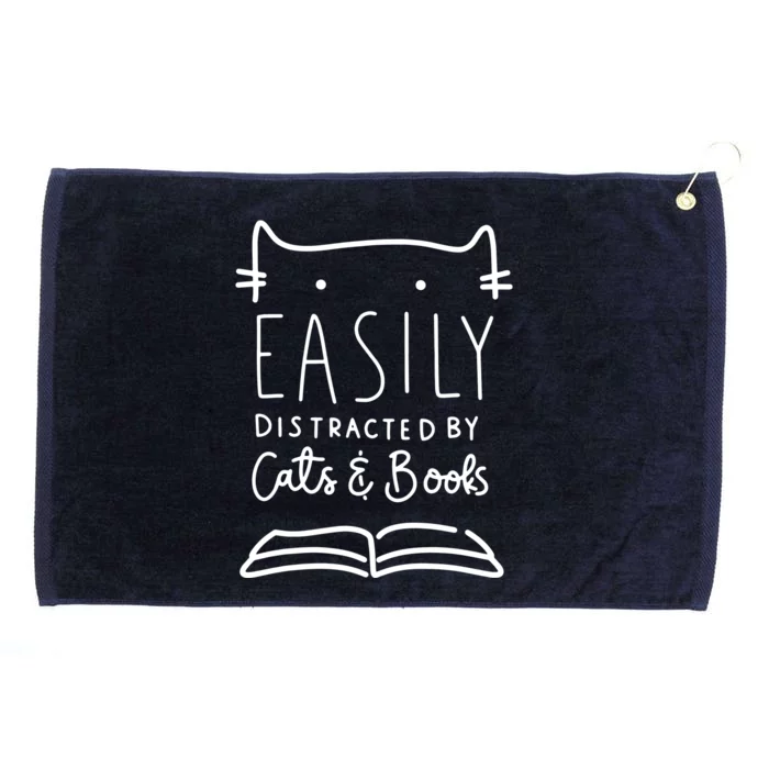 Easily Distracted By Cats And Books Cat & Book Lover Grommeted Golf Towel