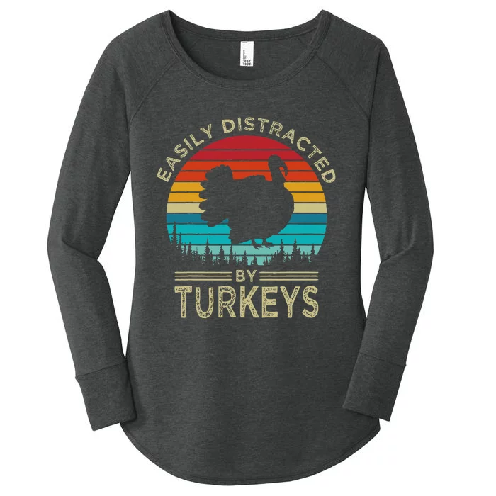 Easily Distracted By Turkeys Vintage Funny Turkey Women's Perfect Tri Tunic Long Sleeve Shirt