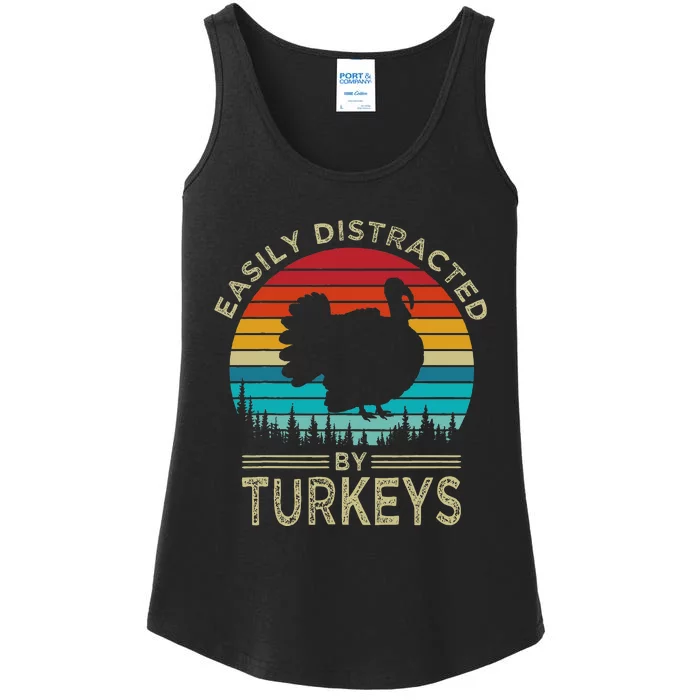 Easily Distracted By Turkeys Vintage Funny Turkey Ladies Essential Tank