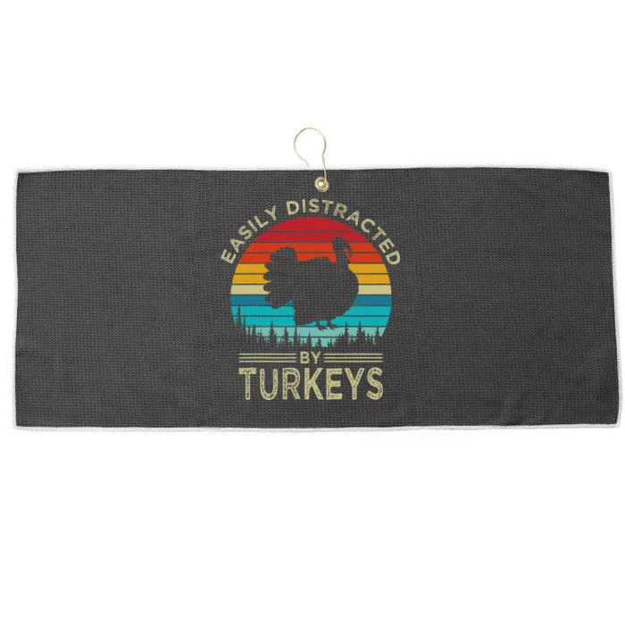 Easily Distracted By Turkeys Vintage Funny Turkey Large Microfiber Waffle Golf Towel