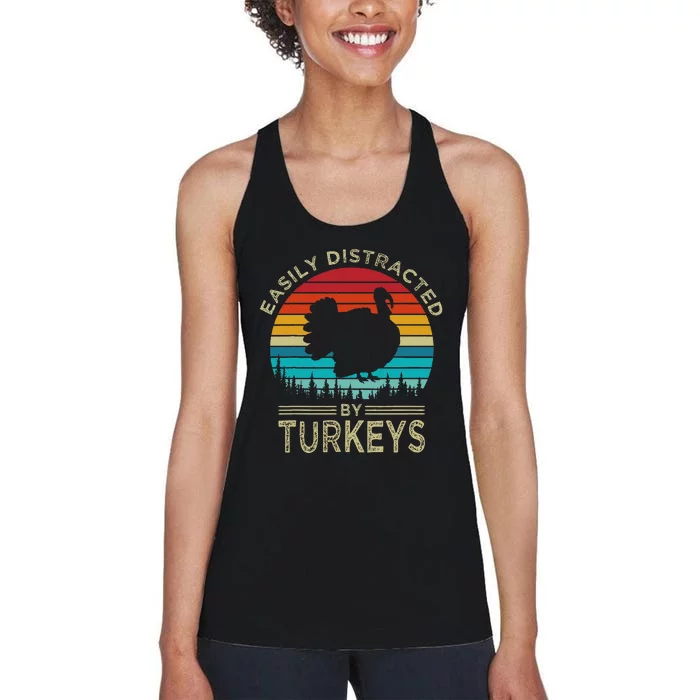 Easily Distracted By Turkeys Vintage Funny Turkey Women's Racerback Tank