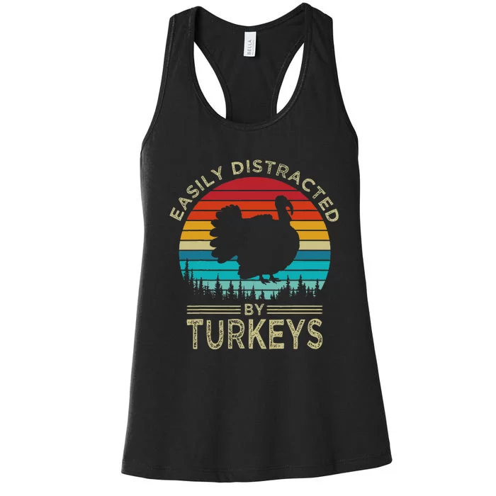 Easily Distracted By Turkeys Vintage Funny Turkey Women's Racerback Tank