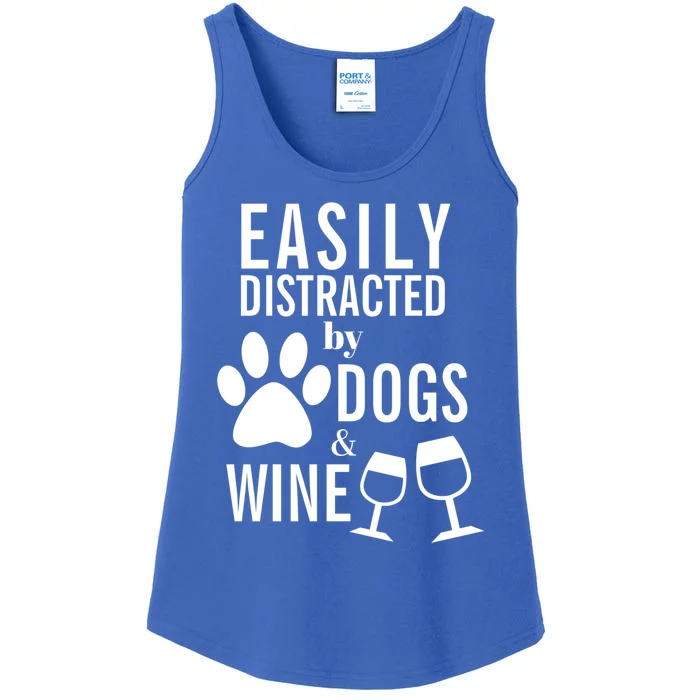 Easily Distracted By Dogs And Wine Mom Funny Dog Lover Great Gift Ladies Essential Tank