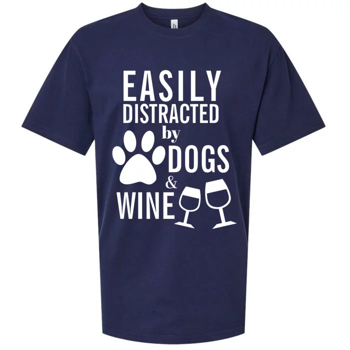 Easily Distracted By Dogs And Wine Mom Funny Dog Lover Great Gift Sueded Cloud Jersey T-Shirt