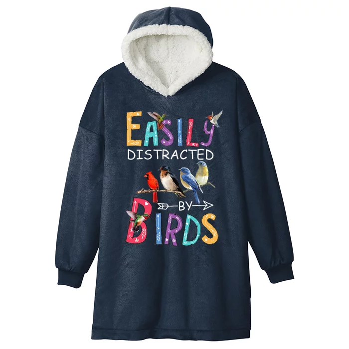 Easily DistractedBy Birds Funny Bird Hooded Wearable Blanket