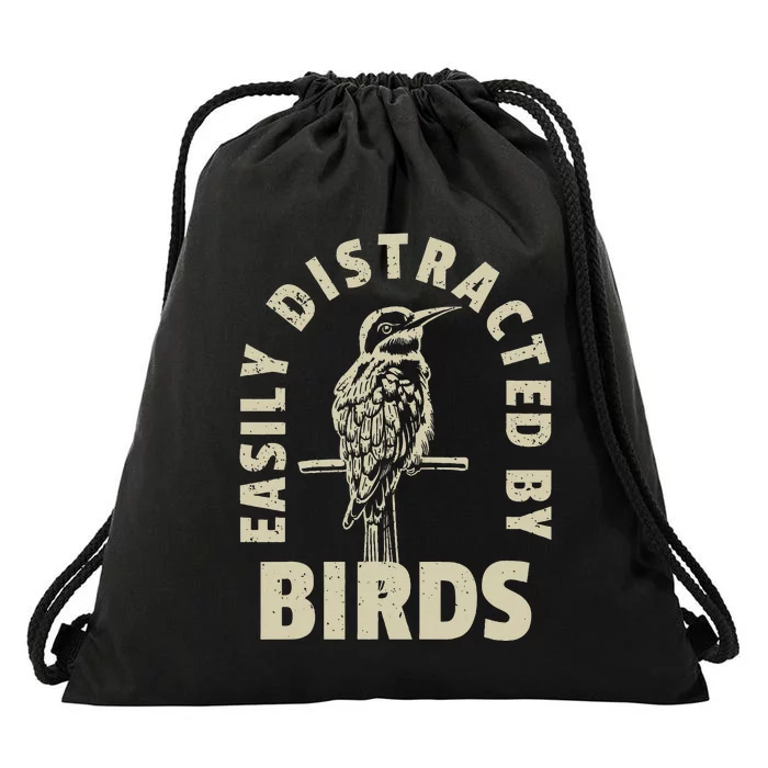 Easily Distracted By Birds Drawstring Bag