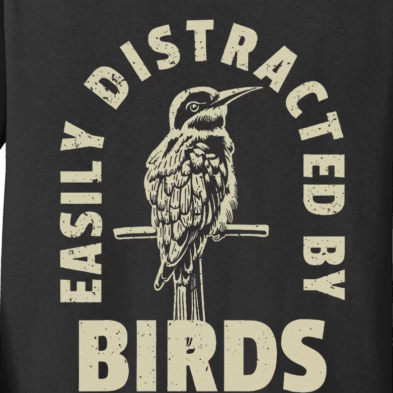 Easily Distracted By Birds Kids Long Sleeve Shirt