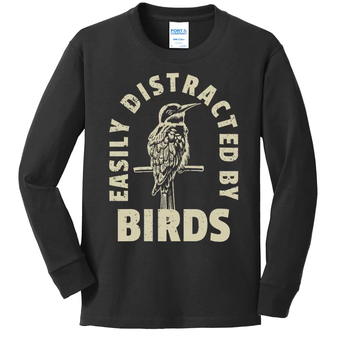 Easily Distracted By Birds Kids Long Sleeve Shirt