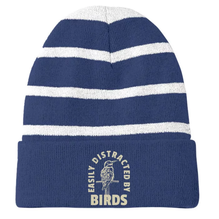 Easily Distracted By Birds Striped Beanie with Solid Band